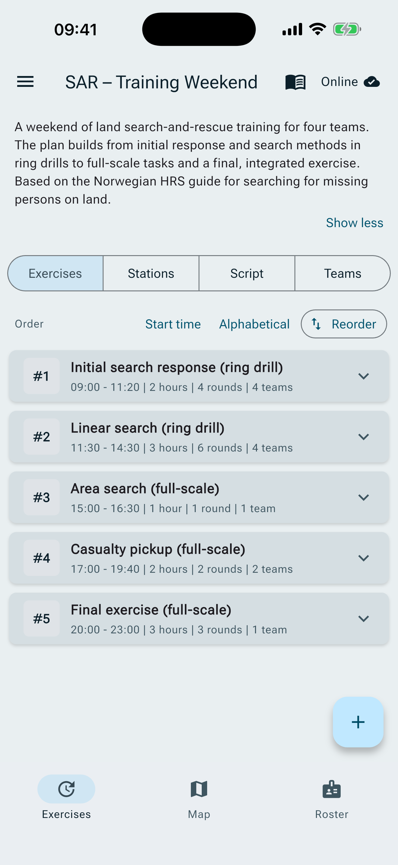 Program tab with stations and rounds
