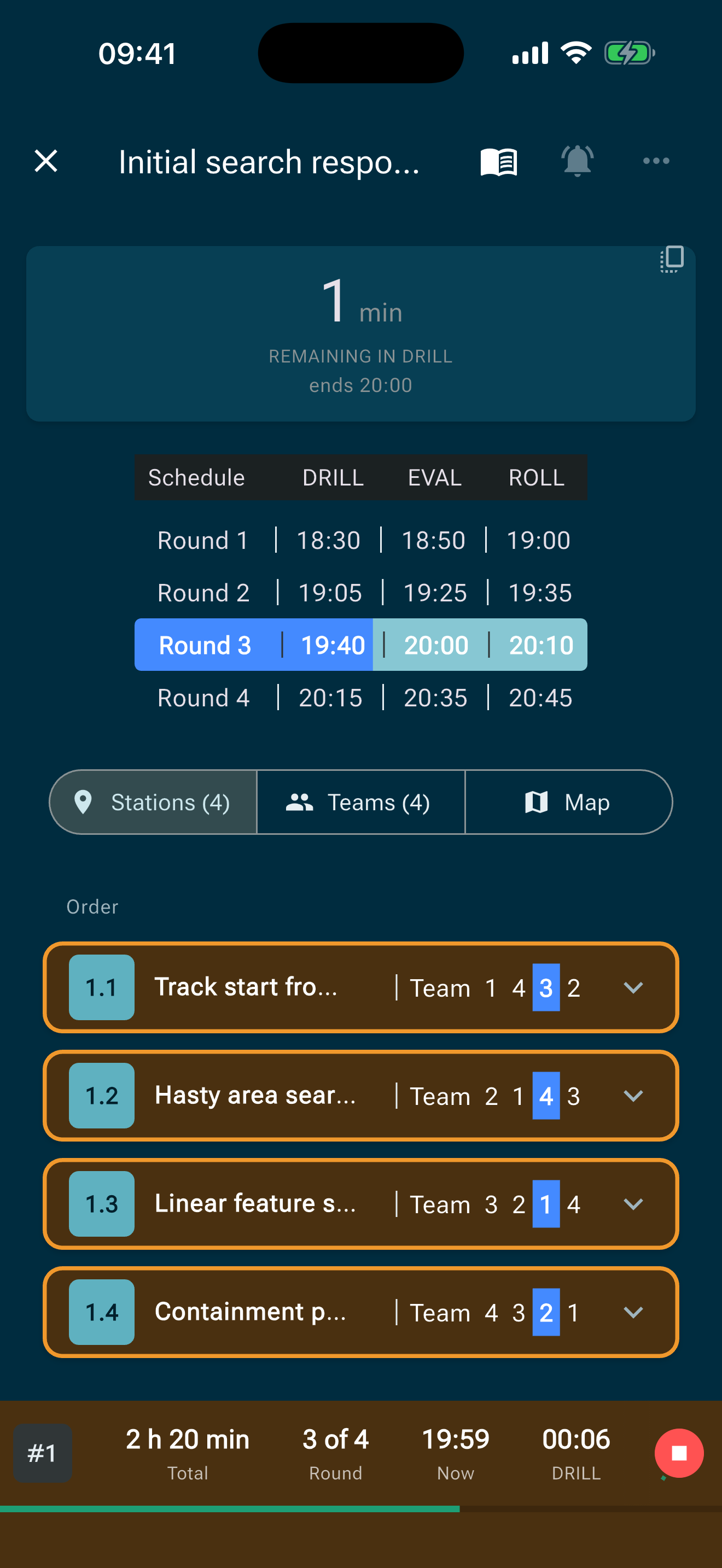 Live screen with round countdown