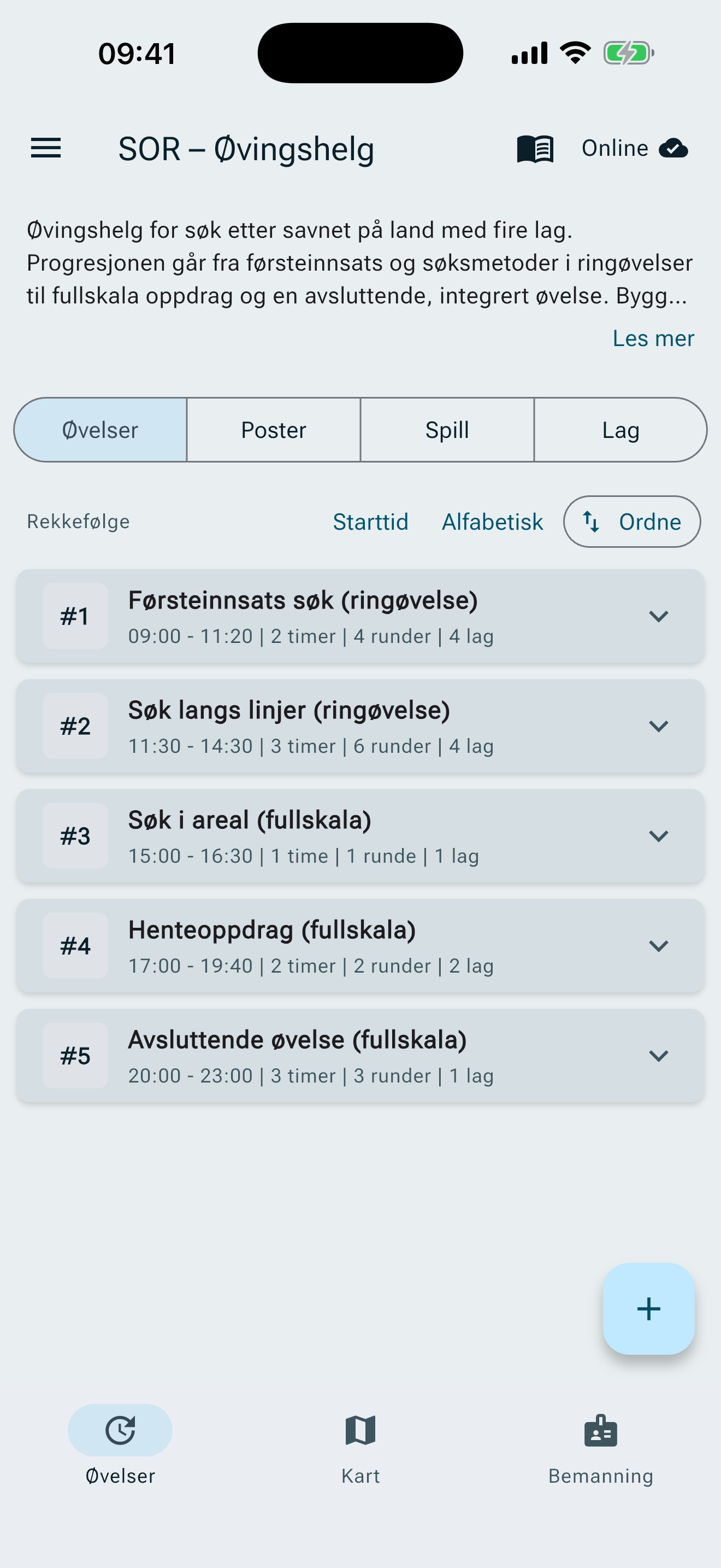 Program-fanen med poster og runder